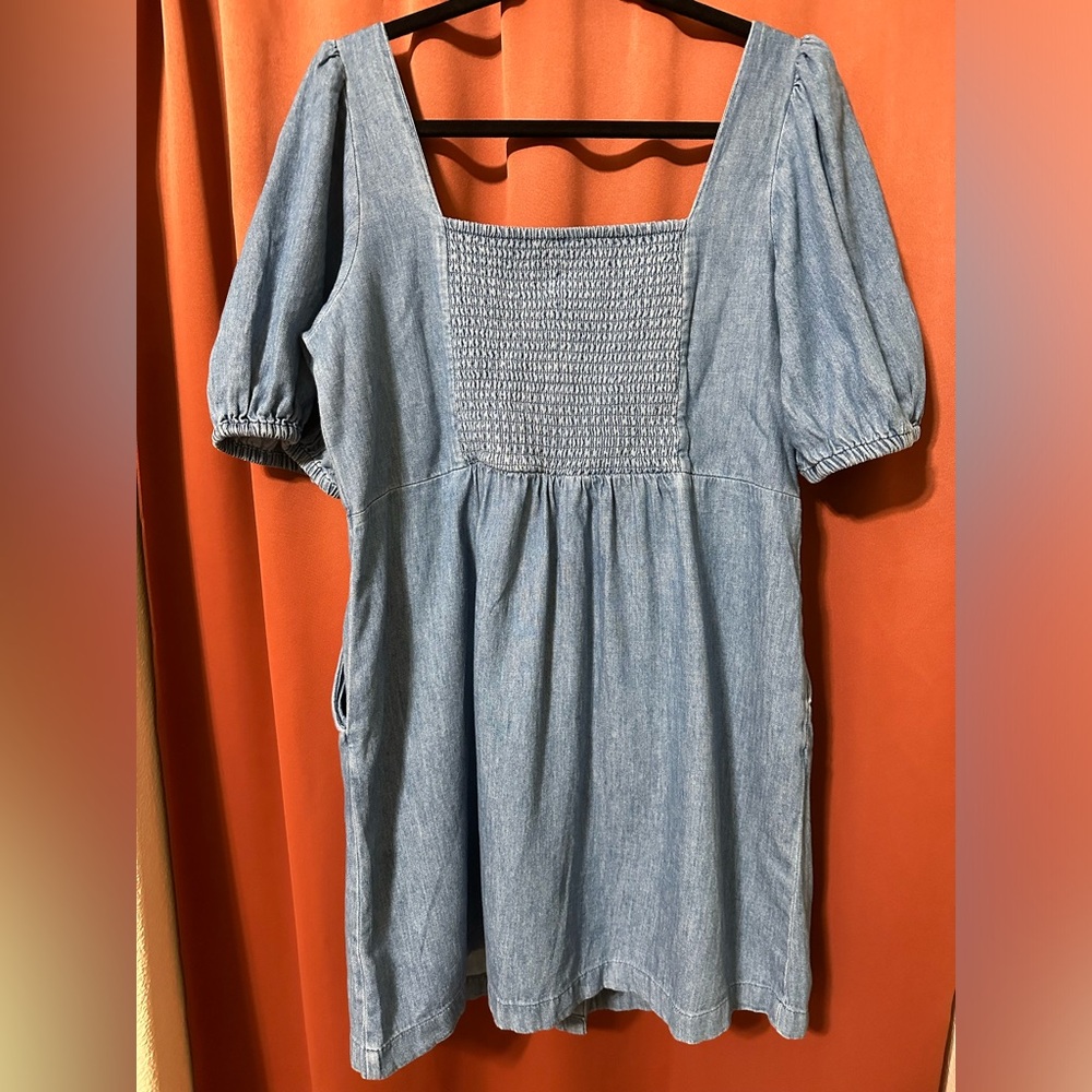Old Navy Puff Sleeve Jean Mini Dress Womens L - Picture 2 of 8